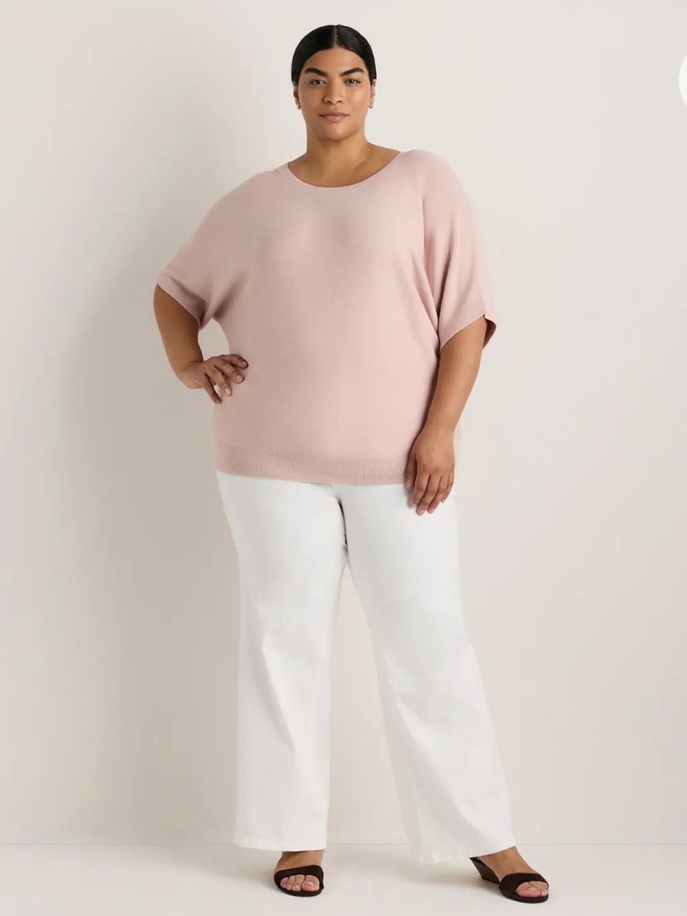 Quince Blush Pink Peplum Organic Cotton Blend Short Sleeve Top-Size L